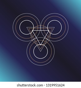 Sacred geometry symbol. Alchemy, religion, philosophy, astrology and spirituality themes. Vector illustration on dark blue background for posters, websites, engraving and much more.