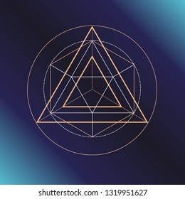 Sacred geometry symbol. Alchemy, religion, philosophy, astrology and spirituality themes. Vector illustration on dark blue background for posters, websites, engraving and much more.