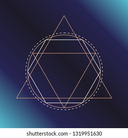 Sacred geometry symbol. Alchemy, religion, philosophy, astrology and spirituality themes. Vector illustration on dark blue background for posters, websites, engraving and much more.