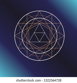 Sacred geometry symbol. Alchemy, religion, philosophy, astrology and spirituality themes. Vector illustration on dark blue background for posters, websites, engraving and much more.