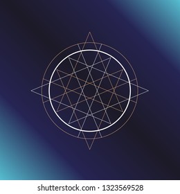 Sacred geometry symbol. Alchemy, religion, philosophy, astrology and spirituality themes. Vector illustration on dark blue background for posters, websites, engraving and much more.