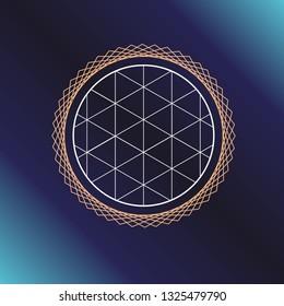 Sacred geometry symbol. Alchemy, religion, philosophy, astrology and spirituality themes. Vector illustration on dark blue background for posters, websites, engraving and much more.