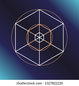 Sacred geometry symbol. Alchemy, religion, philosophy, astrology and spirituality themes. Vector illustration on dark blue background for posters, websites, engraving and much more.