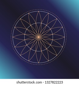Sacred geometry symbol. Alchemy, religion, philosophy, astrology and spirituality themes. Vector illustration on dark blue background for posters, websites, engraving and much more.