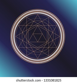 Sacred geometry symbol. Alchemy, religion, philosophy, astrology and spirituality themes. Vector illustration on dark blue background for posters, websites, engraving and much more.