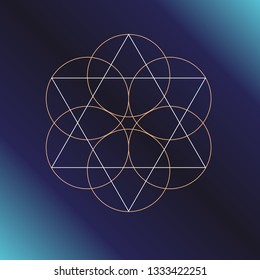 Sacred geometry symbol. Alchemy, religion, philosophy, astrology and spirituality themes. Vector illustration on dark blue background for posters, websites, engraving and much more.