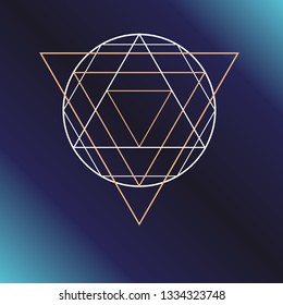 Sacred geometry symbol. Alchemy, religion, philosophy, astrology and spirituality themes. Vector illustration on dark blue background for posters, websites, engraving and much more.
