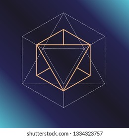 Sacred geometry symbol. Alchemy, religion, philosophy, astrology and spirituality themes. Vector illustration on dark blue background for posters, websites, engraving and much more.