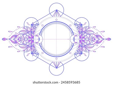 Sacred geometry symbol with all seeing eye over in acid colors. Mystic, alchemy, occult concept. Design for indie music cover, t-shirt print, psychedelic poster, flyer.