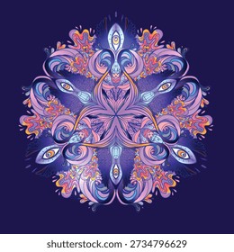 Heiliges Geometriesymbol mit allen sichtbaren Augen in sauren Farben. Mystisches, alchemistisches, okkultes Konzept. Design für Indie-Musikcover, T-Shirt-Print, psychedelisches Poster, Flyer. -1-1