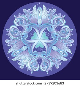 Sacred geometry symbol with all seeing eye in acid colors. Mystic, alchemy, occult concept. Design for indie music cover, t-shirt print, psychedelic poster, flyer. -1-1