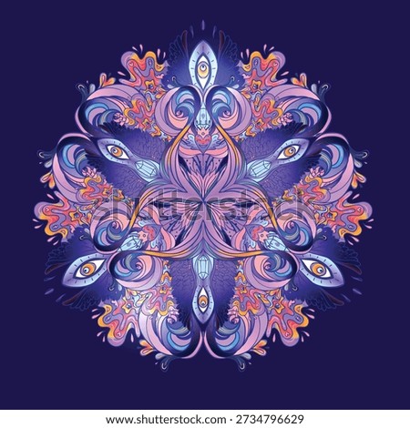 Sacred geometry symbol with all seeing eye in acid colors. Mystic, alchemy, occult concept. Design for indie music cover, t-shirt print, psychedelic poster, flyer. -1-1