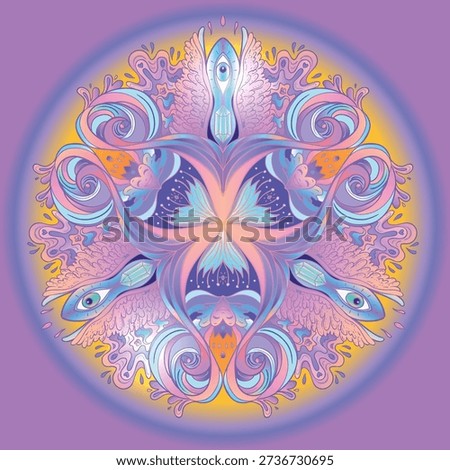 Sacred geometry symbol with all seeing eye in acid colors. Mystic, alchemy, occult concept. Design for indie music cover, t-shirt print, psychedelic poster, flyer. -1-1