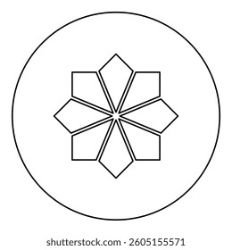 Sacred geometry symbol element ornament Snowflake icon in circle round black color vector illustration image outline contour line thin style simple
