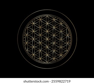 Sacred geometry symbol, Flower of Life. Illustration vector. Yoga design element, Golden logo