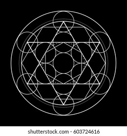sacred geometry symbol. Metatrons cube on black background design vector illustration