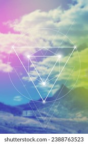 Sacred geometry symbol on colorful background. Geometric alchemy, occult, philosophical sign. For music album cover, poster, sacramental design. Astrology and religion concept.