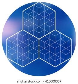Sacred geometry symbol on colorful mesh background. Alchemy, religion, philosophy, astrology and spirituality themes. Matter, space and time. Science in Universe