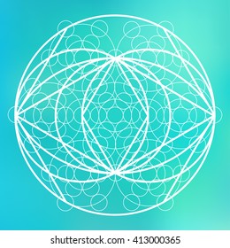 Sacred geometry symbol on colorful mesh background. Alchemy, religion, philosophy, astrology and spirituality themes. Matter, space and time. Science of the Universe. Science scheme. Sacred scheme.