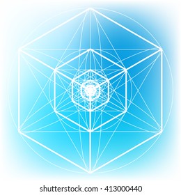 Sacred geometry symbol on colorful mesh background. Alchemy, religion, philosophy, astrology and spirituality themes. Matter, space and time.Science of the Universe. Science scheme. Sacred scheme.