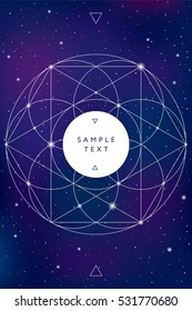 Sacred geometry symbol on space background. Sample text. Template. Vector