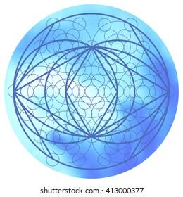 Sacred geometry symbol on watercolor background.