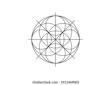 Sacred Geometry symbol, Seed of life sign. Geometric mystic mandala of alchemy esoteric Flower of Life. Black line art vector divine meditative amulet isolated on white background