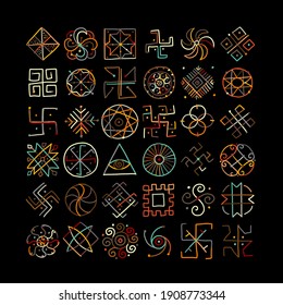 Geometría sagrada, conjunto de símbolos. Alquimia, religión, filosofía, espiritualidad. Esbozo dibujado a mano para tu diseño. Ilustración del vector