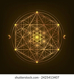 Sacred Geometry Symbol. Vector illustration. Mystic esoteric Flower of Life. Golden Seed of life. Mandala lotus flower