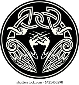 Sacred geometry. Sacred symbol of Vikings. Traditional ancient Celtic pattern. Scandinavian style. Triskelion. Triskele. Valknut. Black Nordic tattoo. Celts culture.