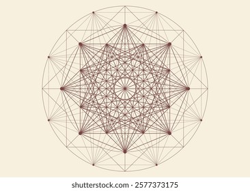 Sacred Geometry symbol, wireframe style. Geometric mystic mandala of alchemy esoteric octagon. Mystical eight pointed star outline vector divine meditative amulet isolated on vintage background