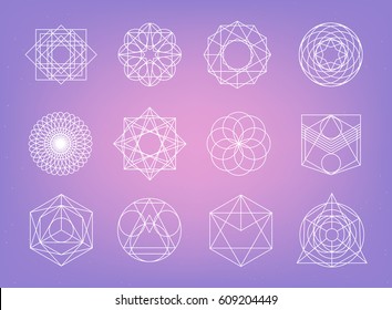 Sacred geometry symbols collection. hipster, abstract, alchemy, spiritual, mystic elements set.