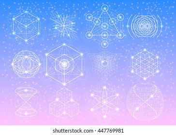 Sacred Geometry Symbols Collection. Mandala Mystery Element. Used For Space, Universe, Big Bang, Alchemy, Religion, Philosophy, Astrology, Science, Physics, Chemistry And Spirituality Themes.