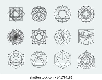 Sacred geometry symbols collection. set of hipster, abstract, alchemy, spiritual, mystic elements on white background.   