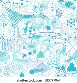 Sacred geometry symbols and elements background. Cosmic, universe, big bang, alchemy, religion, philosophy, astrology, science, physics, chemistry and spirituality themes. Matter, space, time. 