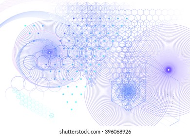 Sacred geometry symbols and elements background. Alchemy, religion, philosophy, astrology and spirituality themes. Matter, space and time. Science in Universe. Golden ratio.