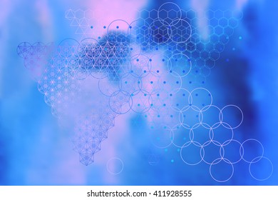 Sacred geometry symbols and elements background. Cosmic, universe, big bang, alchemy, religion, philosophy, astrology, science, physics, chemistry and spirituality themes