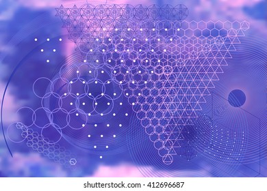 Sacred geometry symbols and elements background. Matter, space and time. Science of the Universe. Science scheme. Sacred scheme. Science background. Chemistry vector illustration. Science elements.