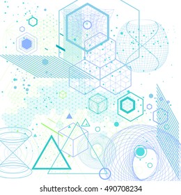 Sacred geometry symbols and elements background. Cosmic, universe, big bang, alchemy, religion, philosophy, astrology, science, physics, chemistry and spirituality themes.