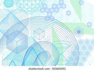 Sacred geometry symbols and elements background. Cosmic, universe, big bang, alchemy, religion, philosophy, astrology, science, physics, chemistry and spirituality themes. Magic sacred signs.