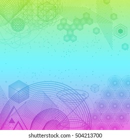 Sacred geometry symbols and elements background. Cosmic, universe, big bang, alchemy, religion, philosophy, astrology, science, physics, chemistry and spirituality themes. Magic sacred signs.
