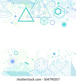 Sacred geometry symbols and elements background. Cosmic, universe, big bang, alchemy, religion, philosophy, astrology, science, physics, chemistry and spirituality themes. 