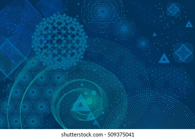 Sacred geometry symbols and elements background. Cosmic, universe, big bang, alchemy, religion, philosophy, astrology, science, physics, chemistry and spirituality themes. Matter, space, time.