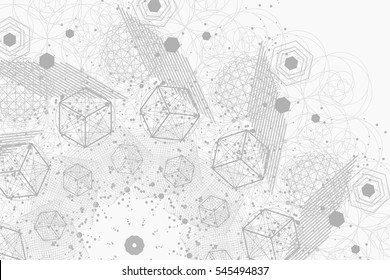 Sacred geometry symbols and elements background. Cosmic, universe, big bang, alchemy, religion, philosophy, astrology, science, physics, chemistry and spirituality themes.