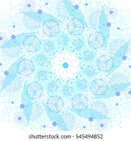 Sacred geometry symbols and elements background. Cosmic, universe, big bang, alchemy, religion, philosophy, astrology, science, physics, chemistry and spirituality themes.