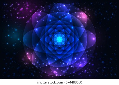 Sacred geometry symbols and elements background. Cosmic, universe, big bang, alchemy, religion, philosophy, astrology, science, physics, chemistry and spirituality themes. Mandala illustration.