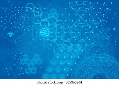 Sacred geometry symbols and elements background. Cosmic, universe, big bang, alchemy, religion, philosophy, astrology, science, physics, chemistry and spirituality themes. Magic signs.