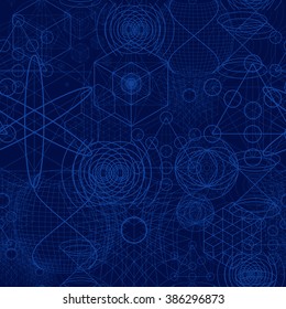 Sacred geometry symbols and elements wallpaper seamless pattern. Textile design, abstract texture, surface pattern. Alchemy, religion, philosophy, astrology and spirituality themes