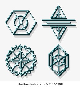 Sacred geometry symbols retro 3D style