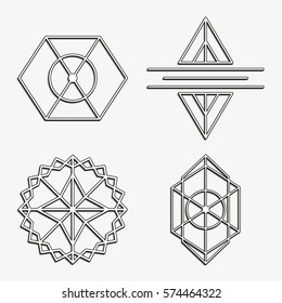 Sacred geometry symbols retro 3D style